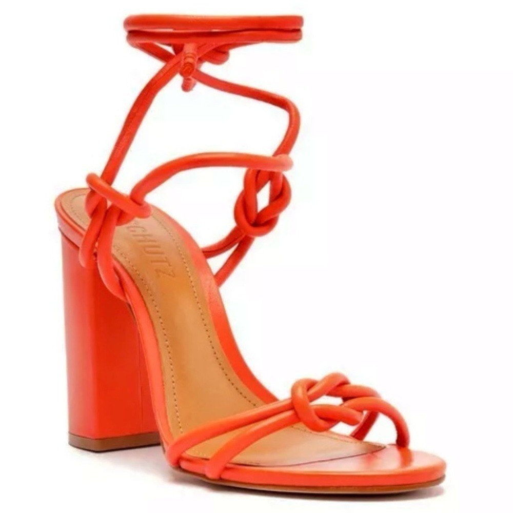 NWT SCHUTZ Leather Nicky Heeled Sandals Orange Size 8.5